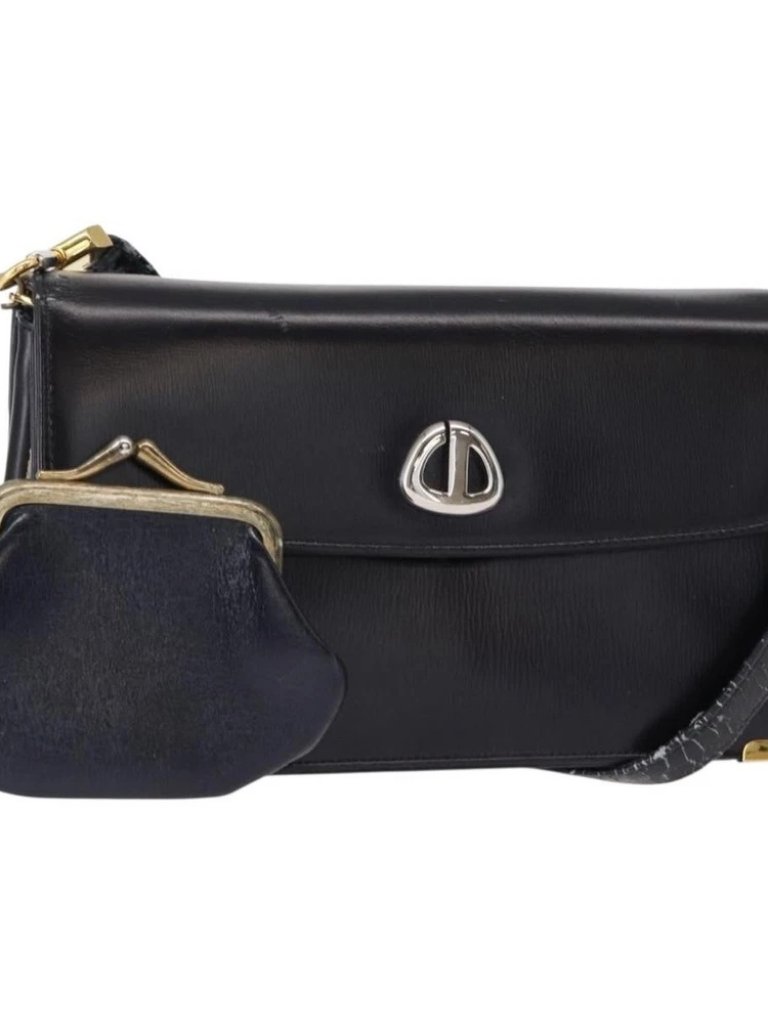Christian Dior Shoulder Bag Leather Navy Gold Auth